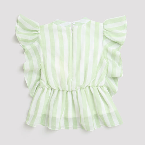 Green Striped Ruffle Sleeve Top TG5058