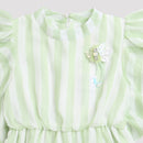 Green Striped Ruffle Sleeve Top TG5058