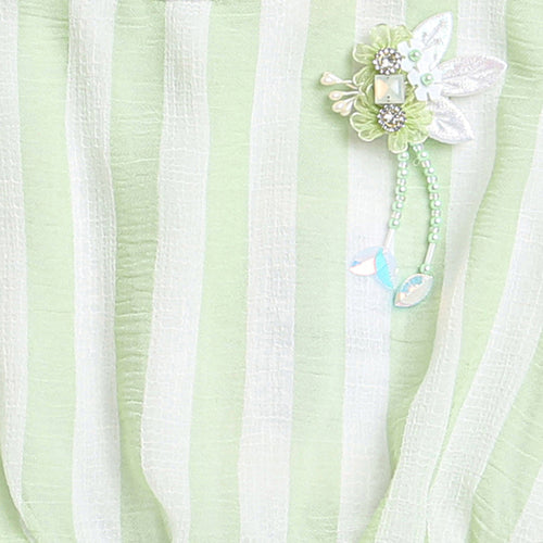 Green Striped Ruffle Sleeve Top TG5058