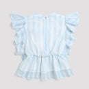 Sky Blue Striped Ruffle Sleeve Top TG5058