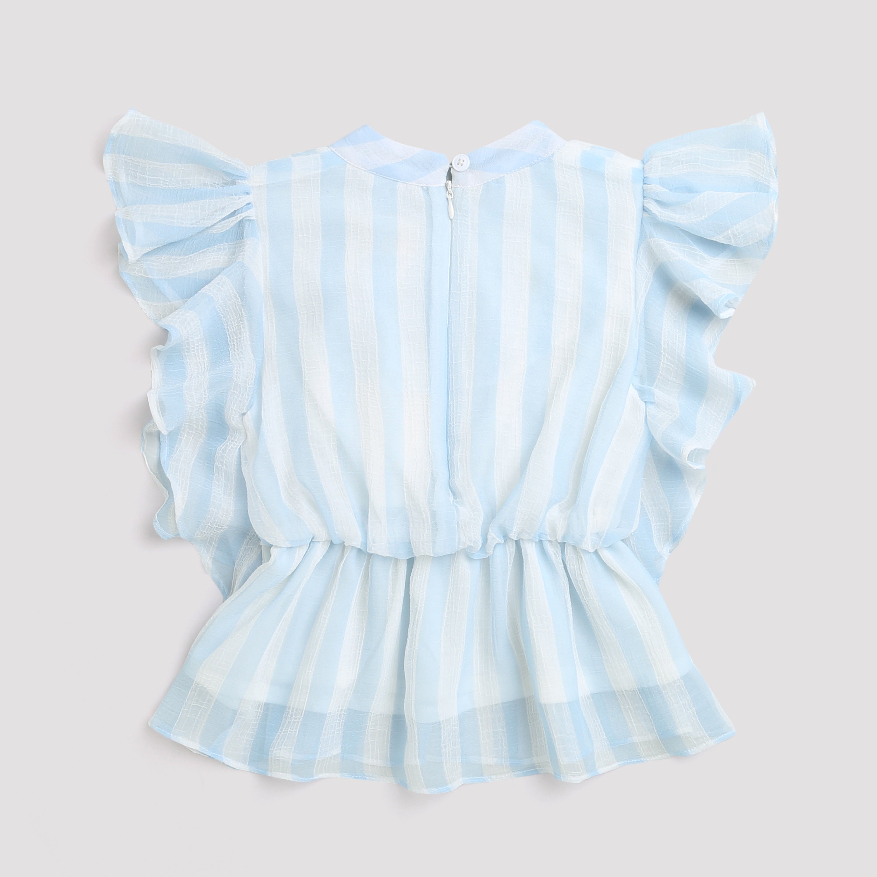 Sky Blue Striped Ruffle Sleeve Top TG5058