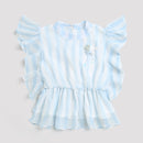 Sky Blue Striped Ruffle Sleeve Top TG5058