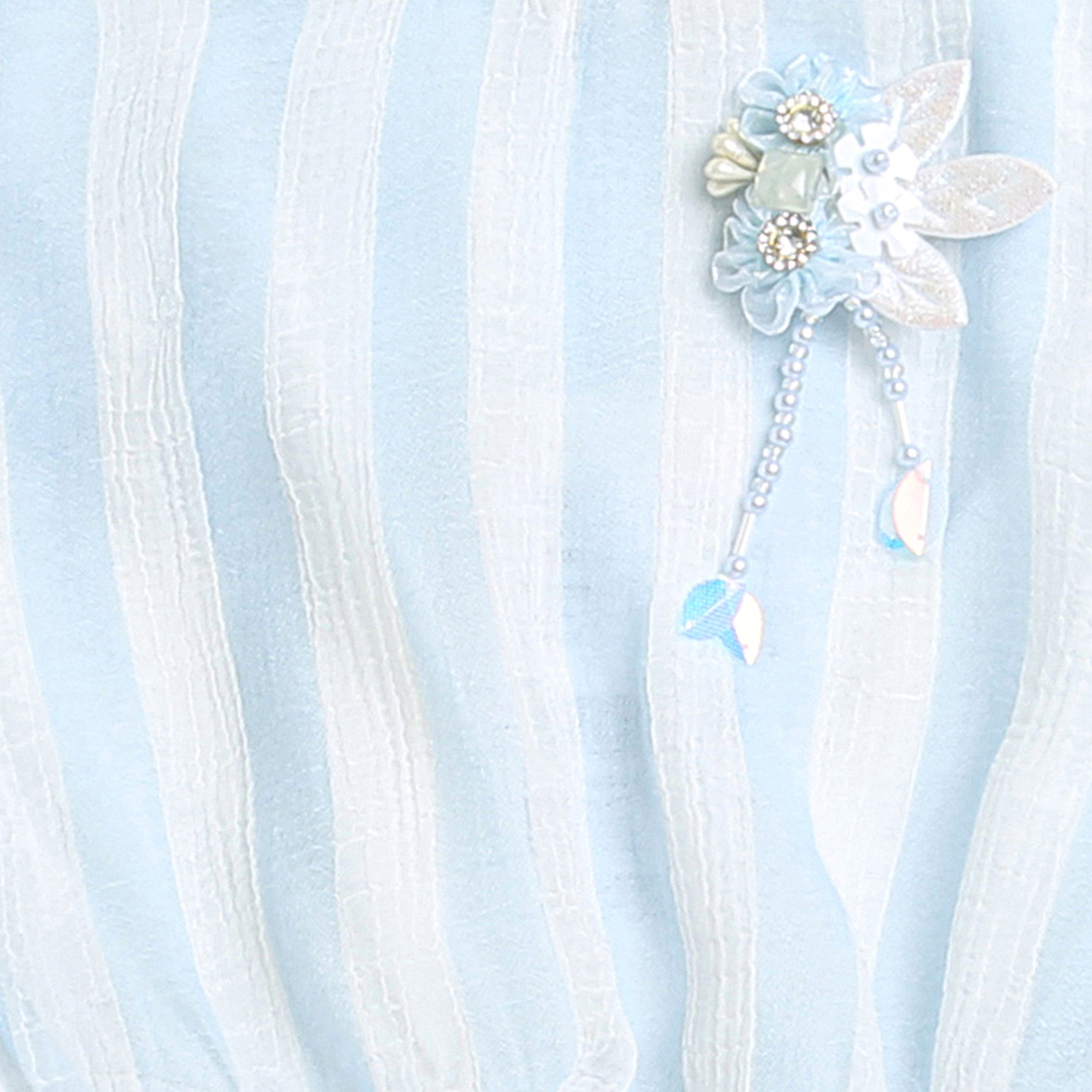 Sky Blue Striped Ruffle Sleeve Top TG5058