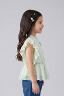 Green Striped Ruffle Sleeve Top TG5058