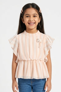 Peach Striped Ruffle Peplum Top TG5058