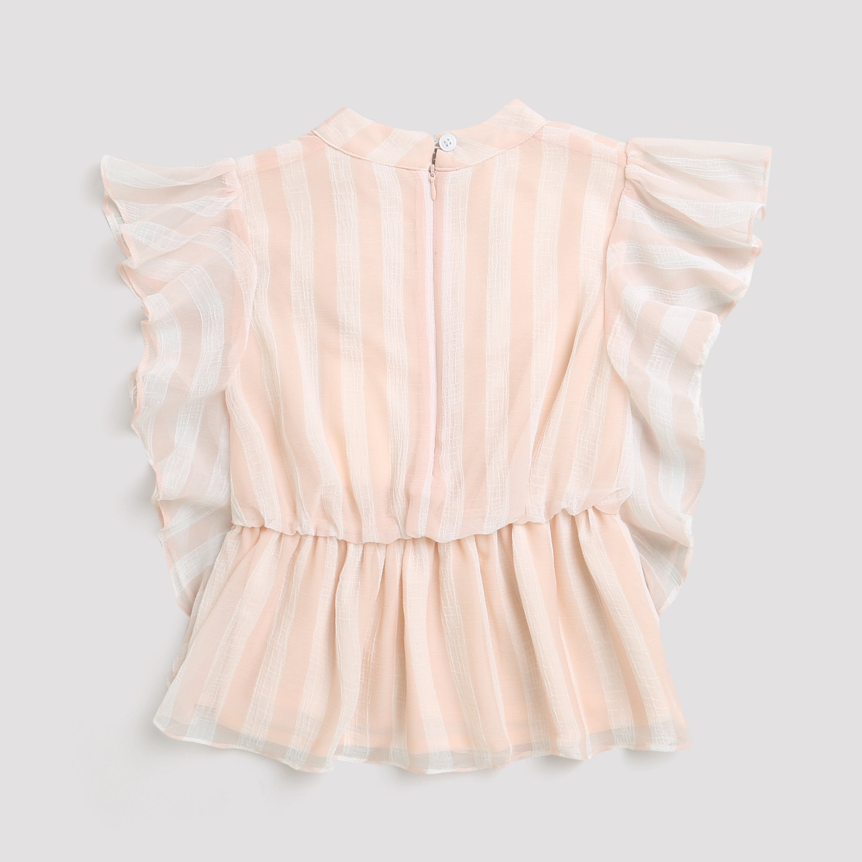 Peach Striped Ruffle Peplum Top TG5058