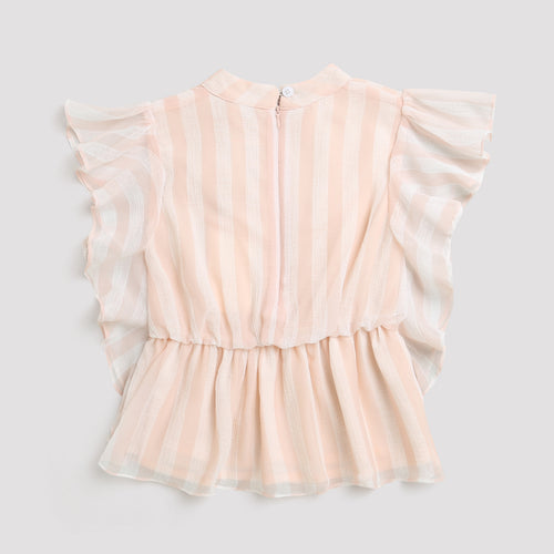Peach Striped Ruffle Peplum Top TG5058