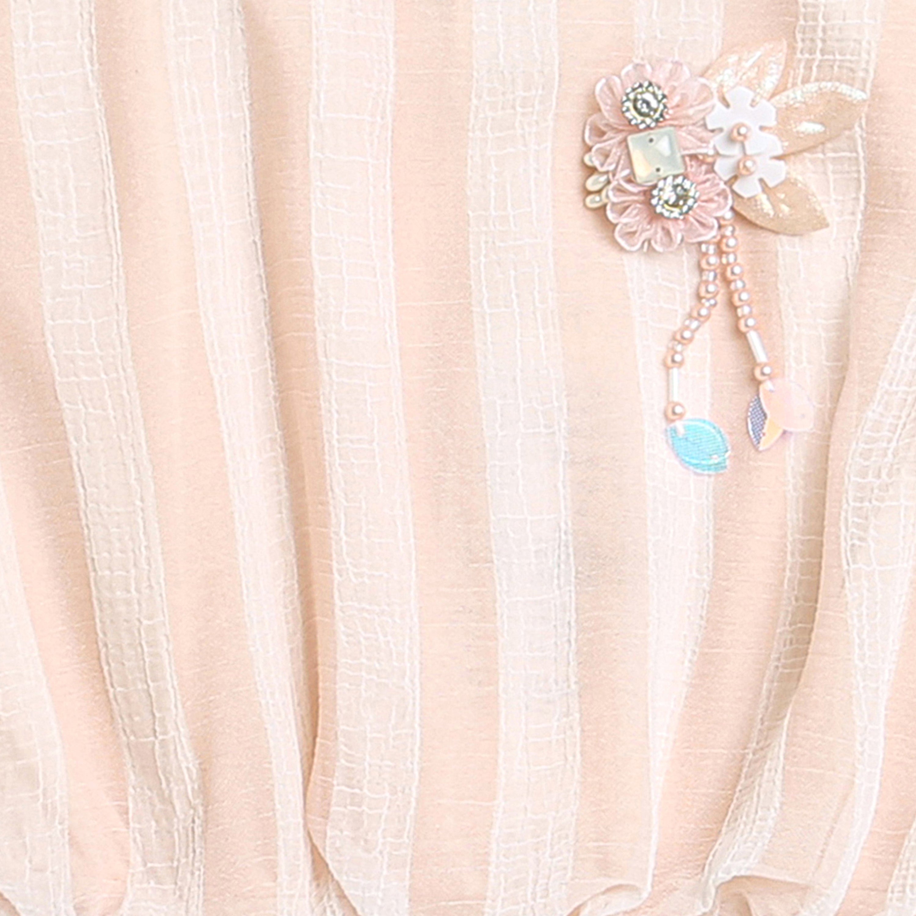 Peach Striped Ruffle Peplum Top TG5058