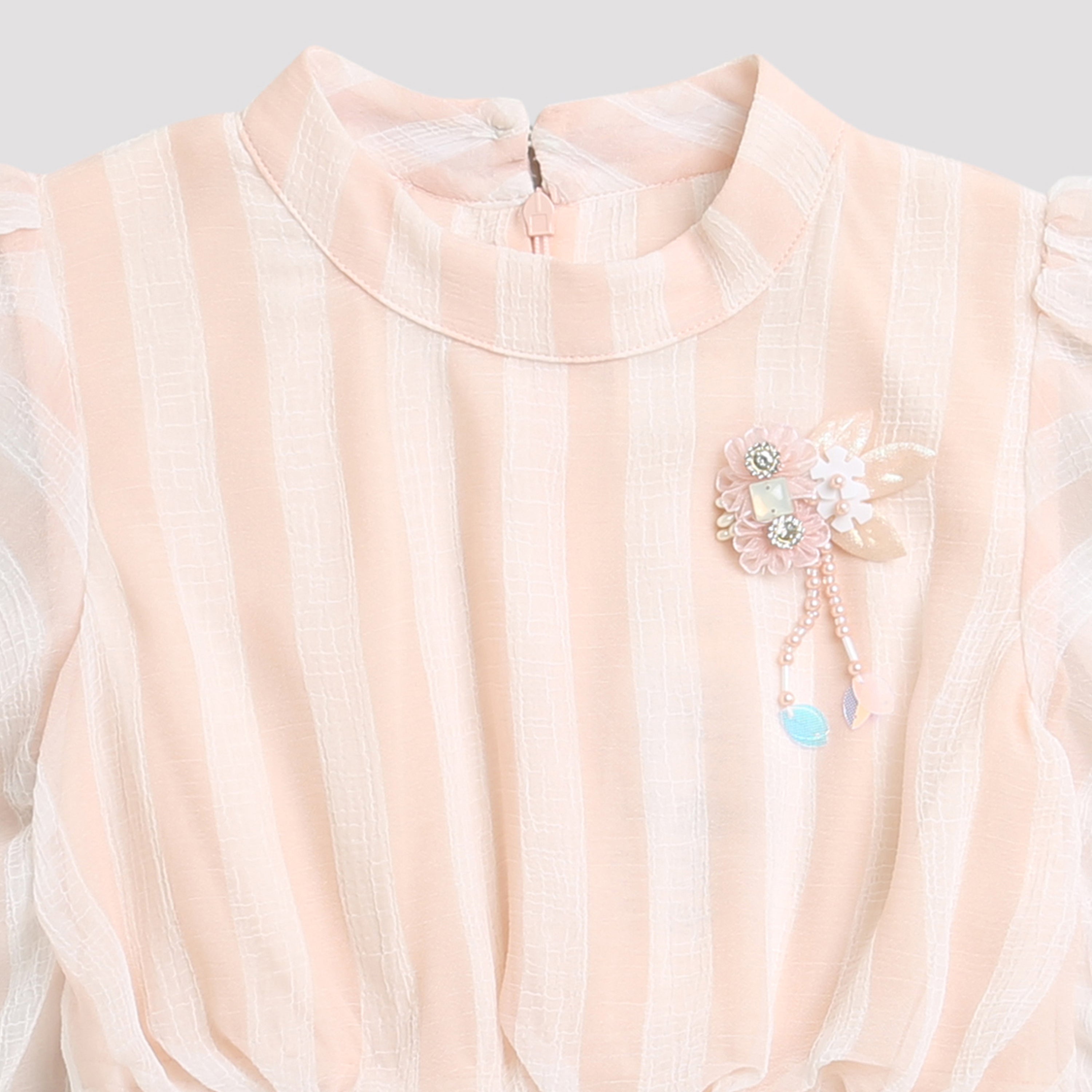 Peach Striped Ruffle Peplum Top TG5058