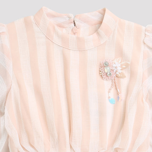 Peach Striped Ruffle Peplum Top TG5058