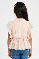 Peach Striped Ruffle Peplum Top TG5058