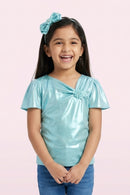 Green Shimmer Wrap Neck Party Top TG5059