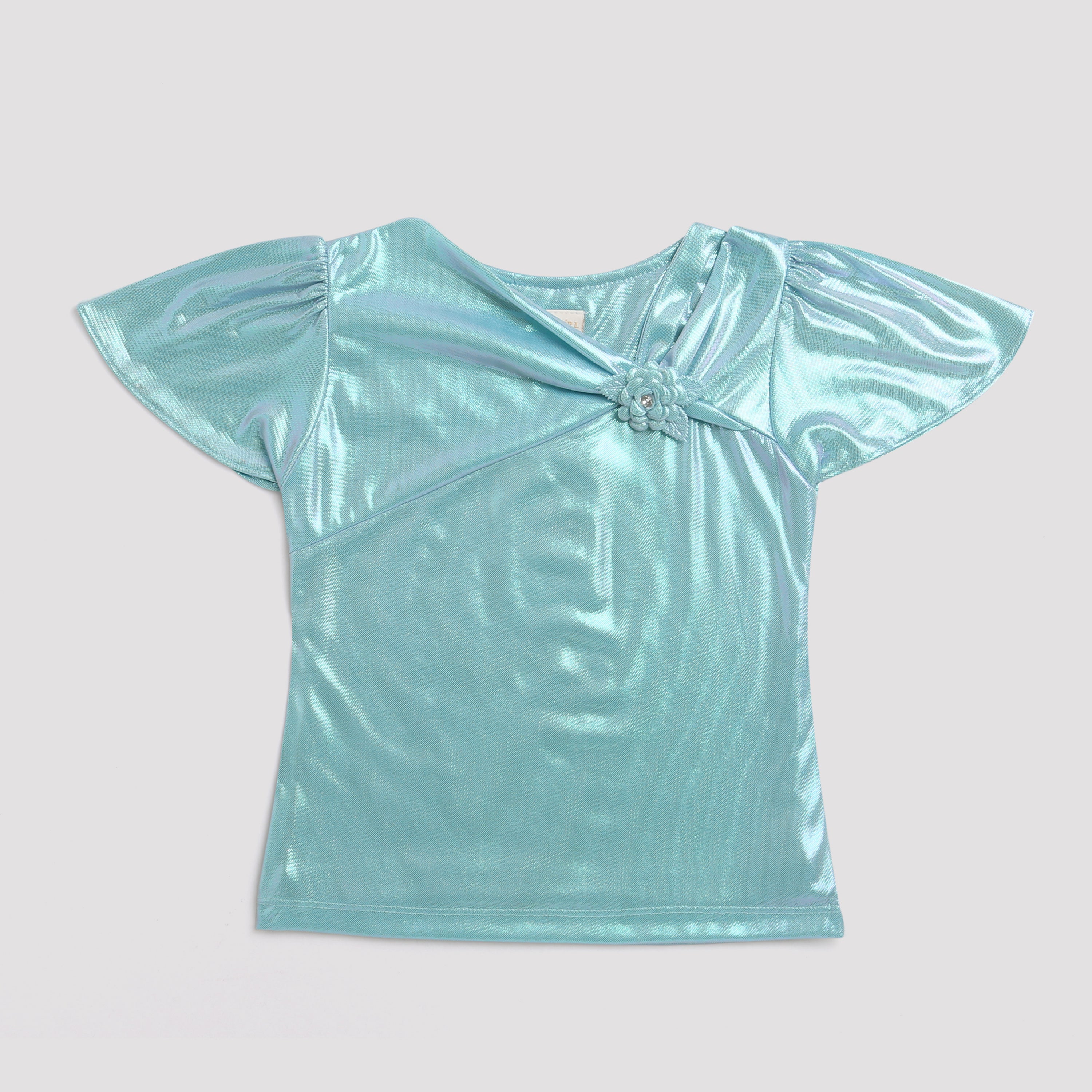 Green Shimmer Wrap Neck Party Top TG5059