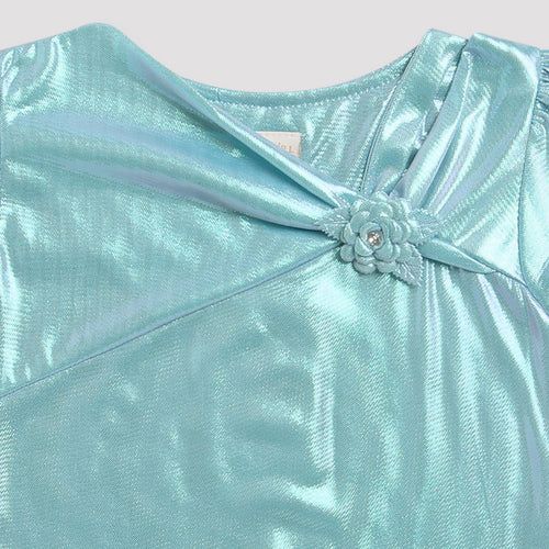 Green Shimmer Wrap Neck Party Top TG5059