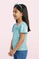 Green Shimmer Wrap Neck Party Top TG5059