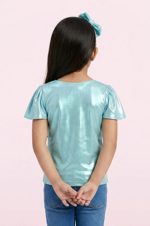 Green Shimmer Wrap Neck Party Top TG5059