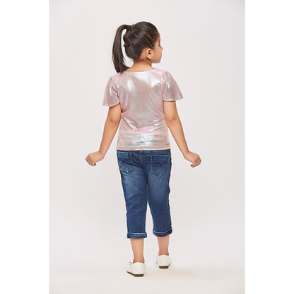 Pink Half Sleeves Multicoloured Finish With Stylish Neckline & Designed By Braoch.