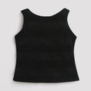 Girls Black Ribbed Floral Appliqué Top TG5060