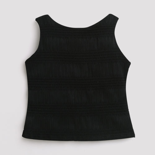 Girls Black Ribbed Floral Appliqué Top TG5060