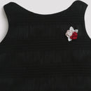 Girls Black Ribbed Floral Appliqué Top TG5060