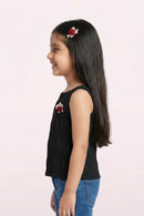 Girls Black Ribbed Floral Appliqué Top TG5060