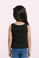 Girls Black Ribbed Floral Appliqué Top TG5060