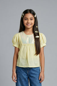 Soft Yellow Embroidered Yoke Top TG5064