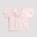 Peach Sequin Yoke Puff Sleeve Top TG5064