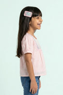 Peach Sequin Yoke Puff Sleeve Top TG5064