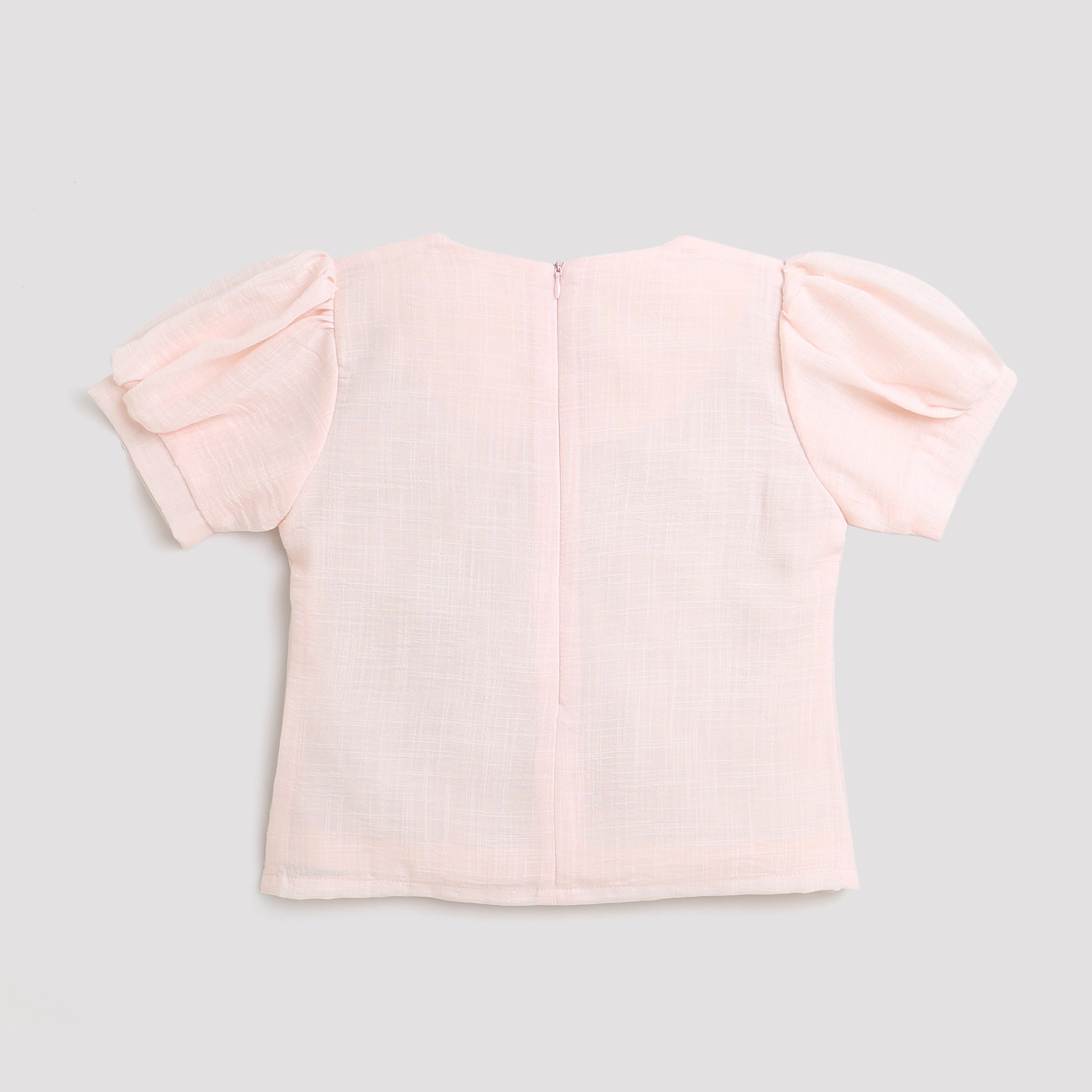 Peach Sequin Yoke Puff Sleeve Top TG5064