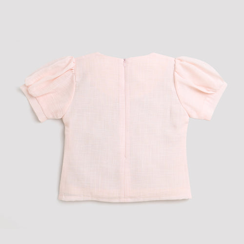 Peach Sequin Yoke Puff Sleeve Top TG5064