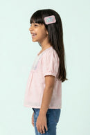 Peach Sequin Yoke Puff Sleeve Top TG5064