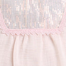 Peach Sequin Yoke Puff Sleeve Top TG5064