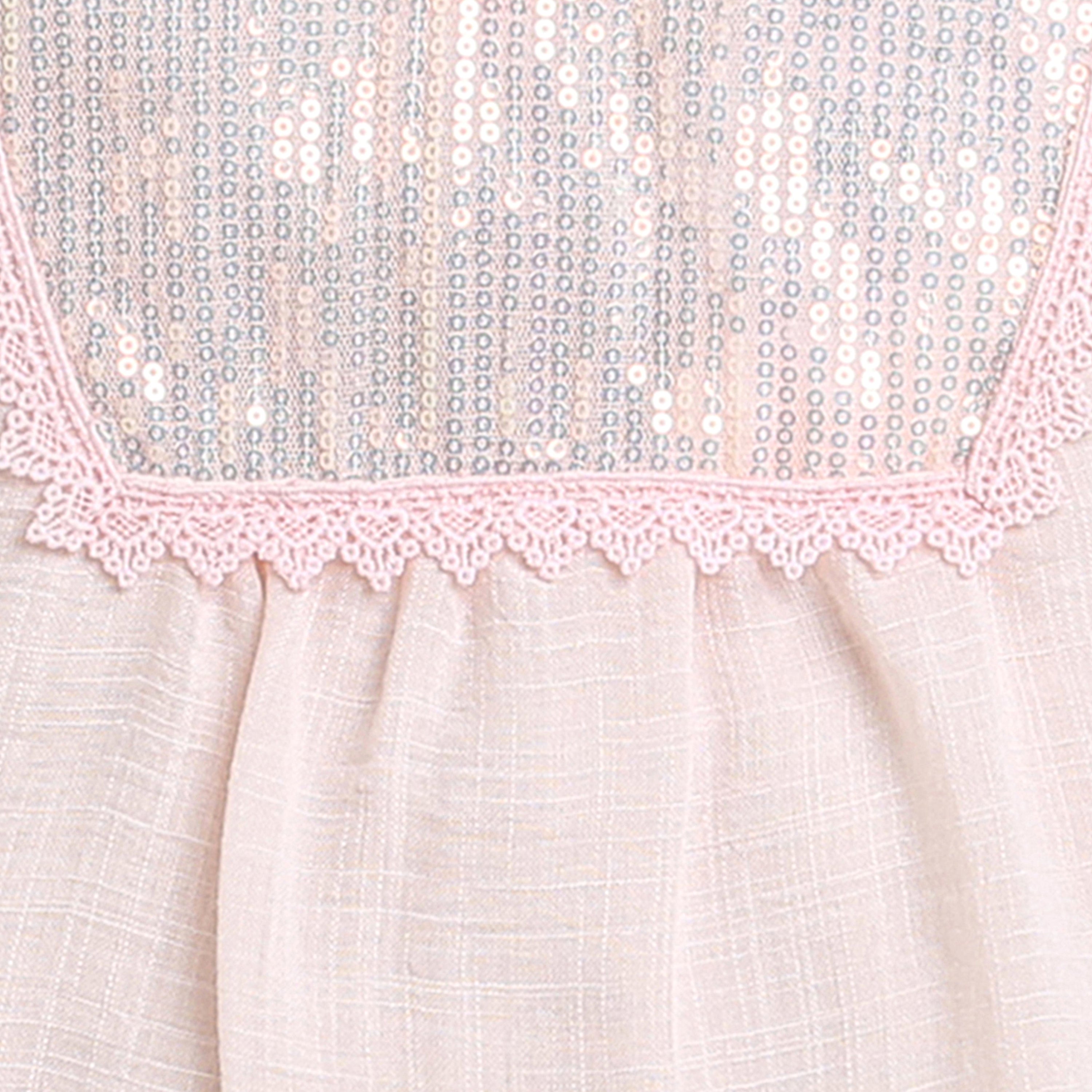 Peach Sequin Yoke Puff Sleeve Top TG5064