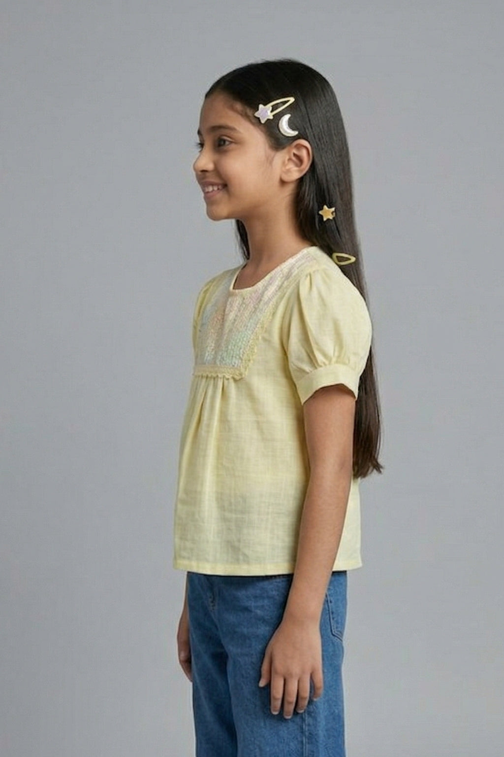 Soft Yellow Embroidered Yoke Top TG5064