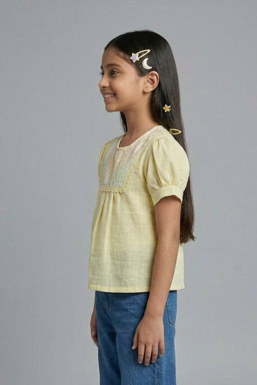 Soft Yellow Embroidered Yoke Top TG5064