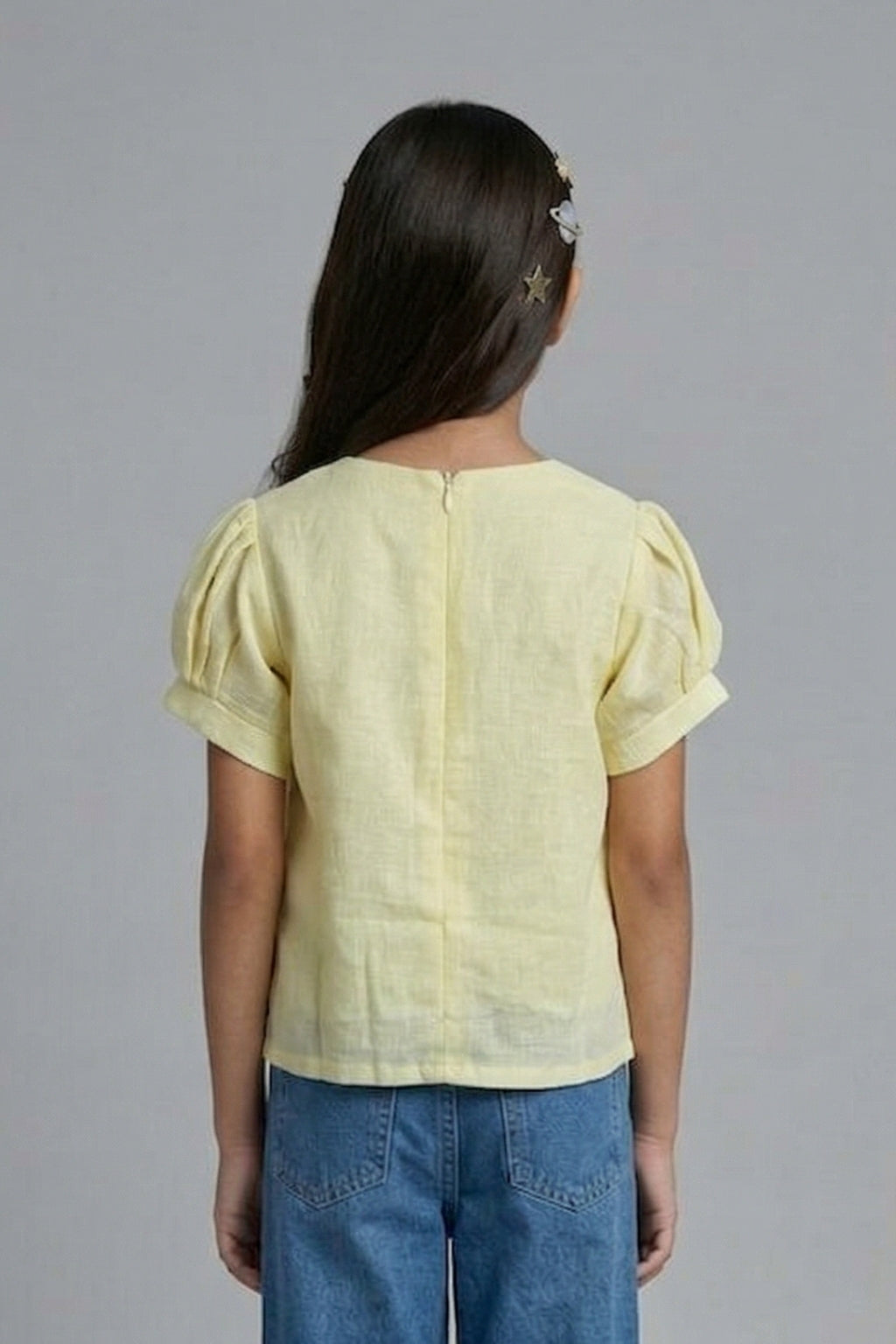 Soft Yellow Embroidered Yoke Top TG5064