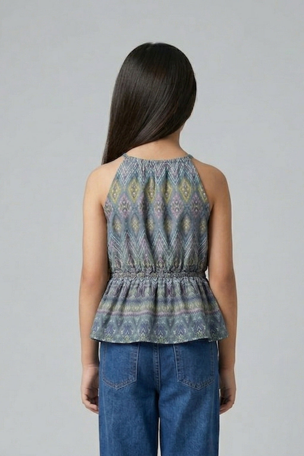 Grey Printed Peplum Top TG5065