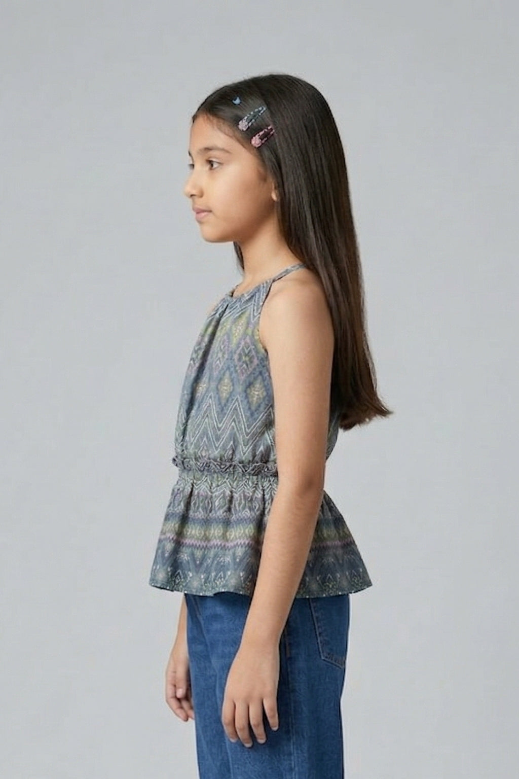 Grey Printed Peplum Top TG5065