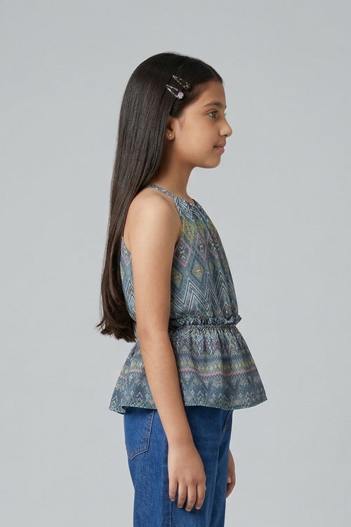 Grey Printed Peplum Top TG5065