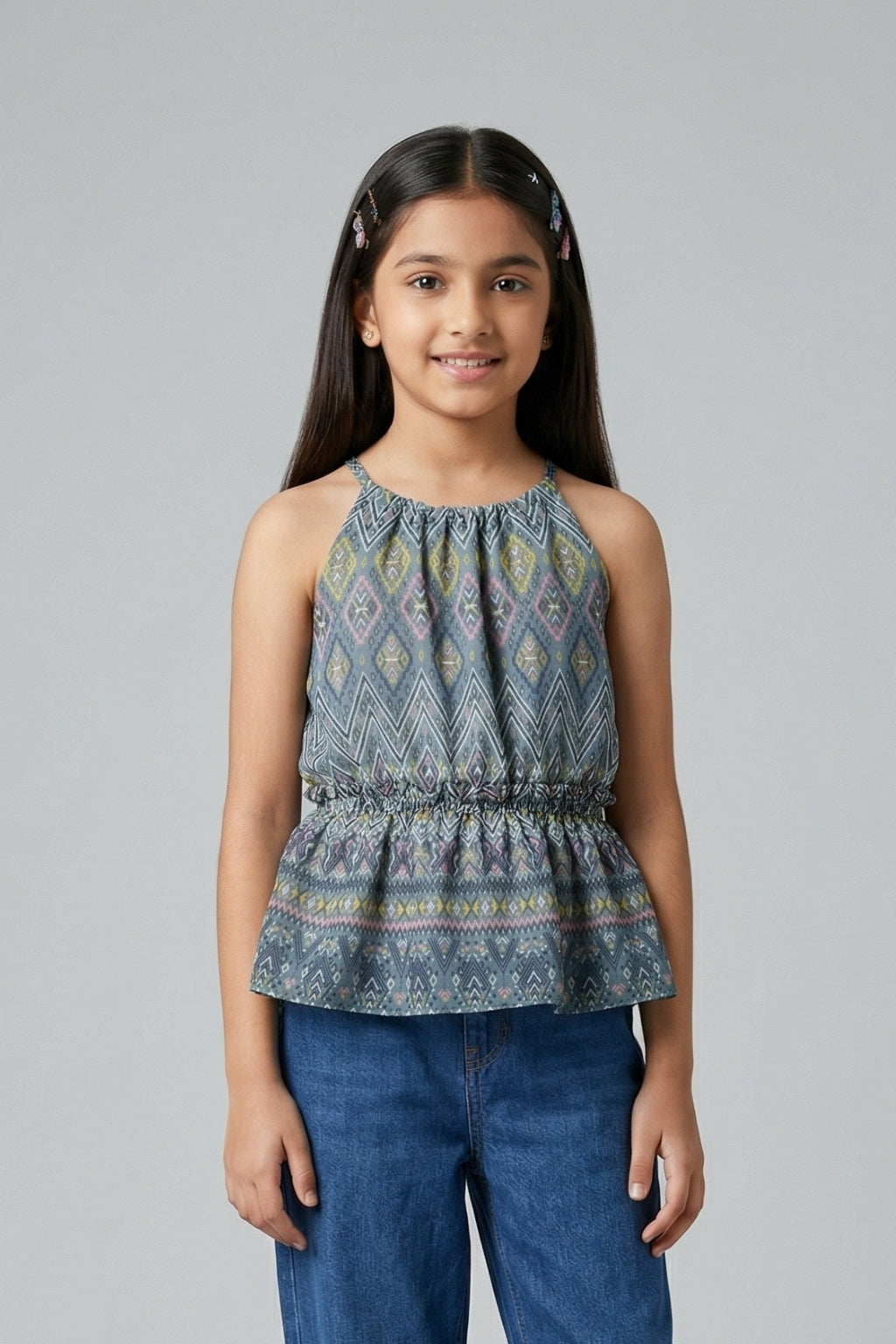 Grey Printed Peplum Top TG5065