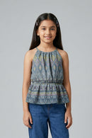 Grey Printed Peplum Top TG5065