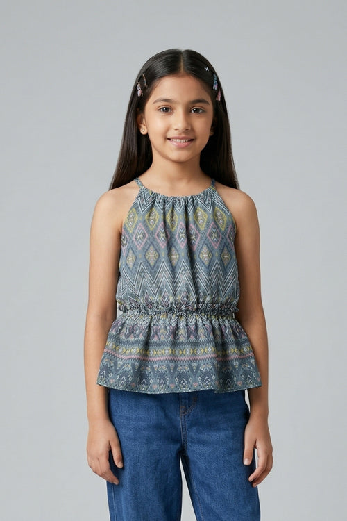 Grey Printed Peplum Top TG5065