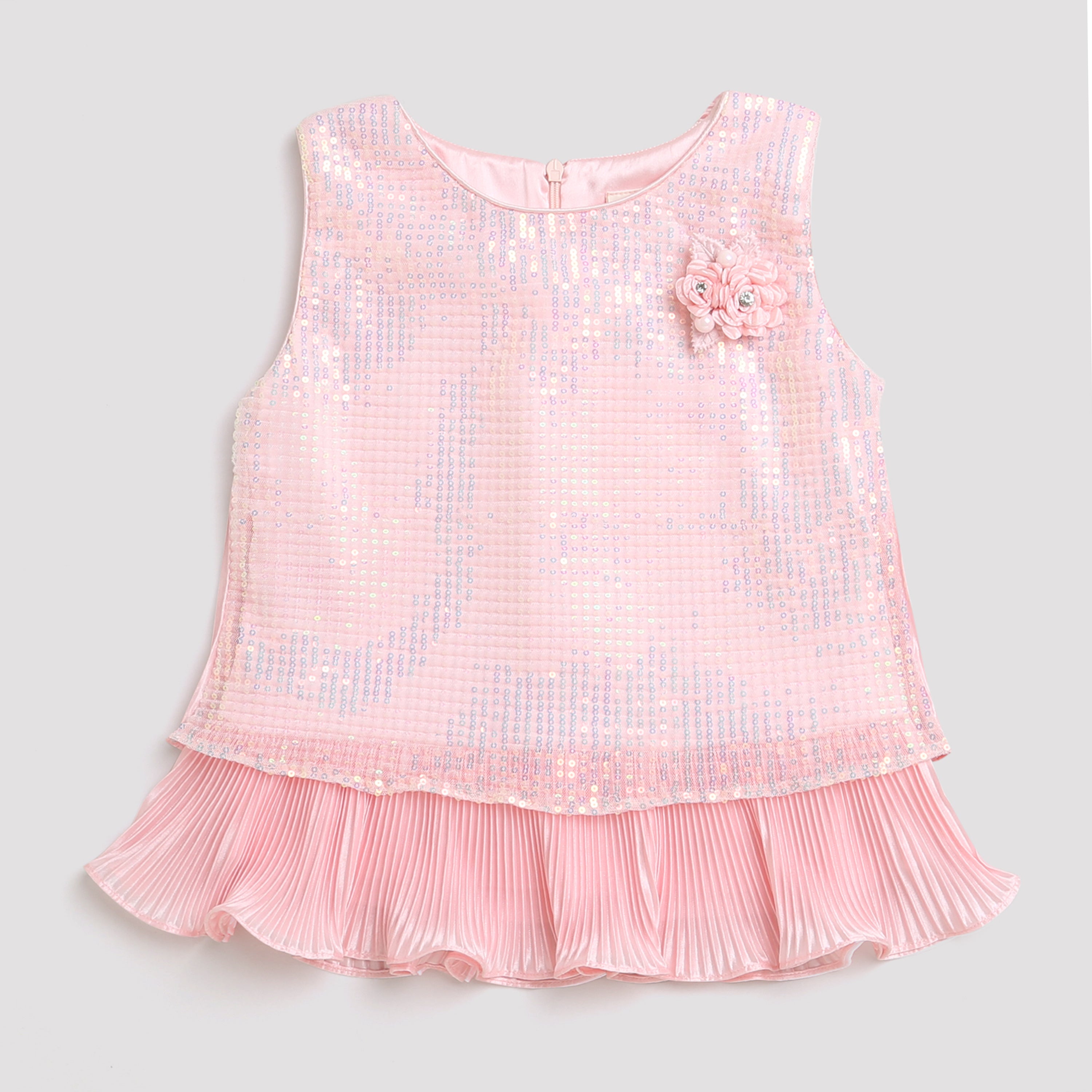 Blush Pink Sequin Embellished Peplum Top TG5067
