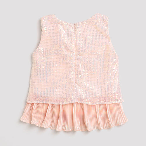 Peach Sequin Embellished Peplum Top TG5067