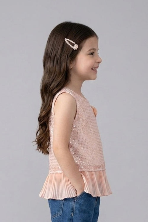 Peach Sequin Embellished Peplum Top TG5067