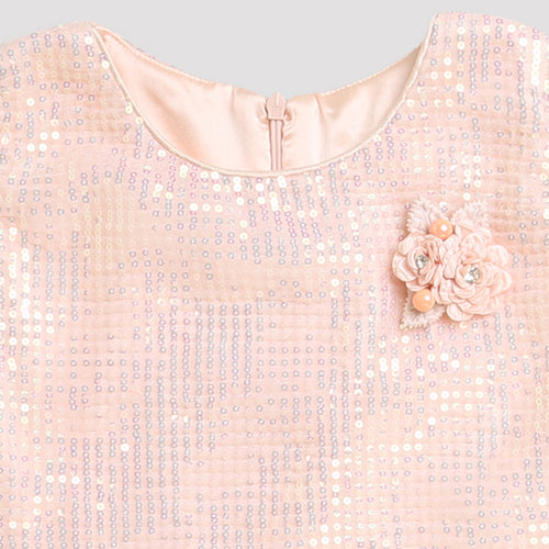 Peach Sequin Embellished Peplum Top TG5067