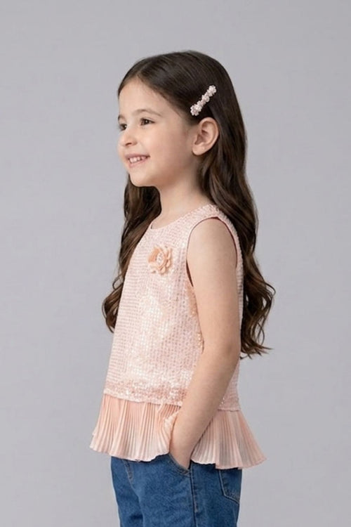 Peach Sequin Embellished Peplum Top TG5067