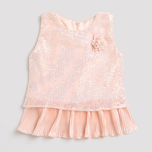 Peach Sequin Embellished Peplum Top TG5067