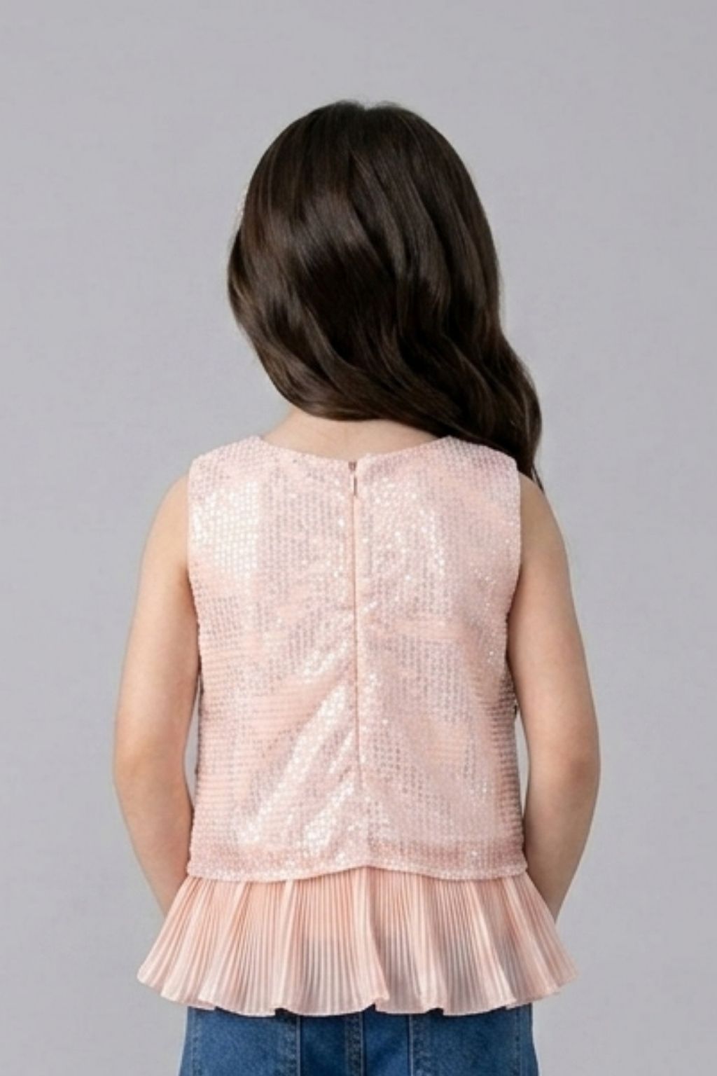 Peach Sequin Embellished Peplum Top TG5067